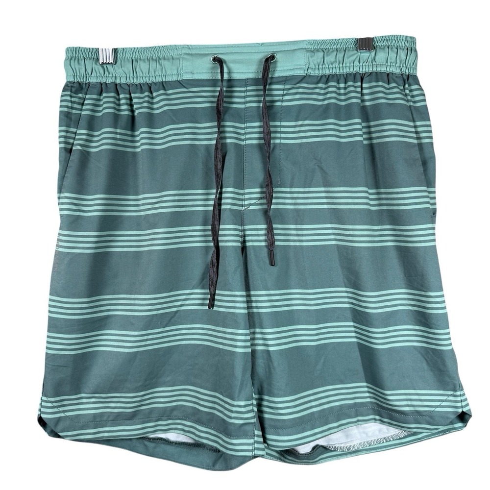 Roark‎ Run Amok Shorts Mens Medium Green Striped No Liner 8" Lightweight Running